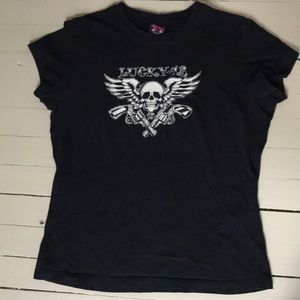 Lucky 13 black skull t-shirt, old school Hot Topic